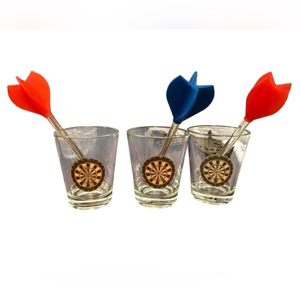 Set of 3 Dart Board Shot Glasses with Dart Stirs